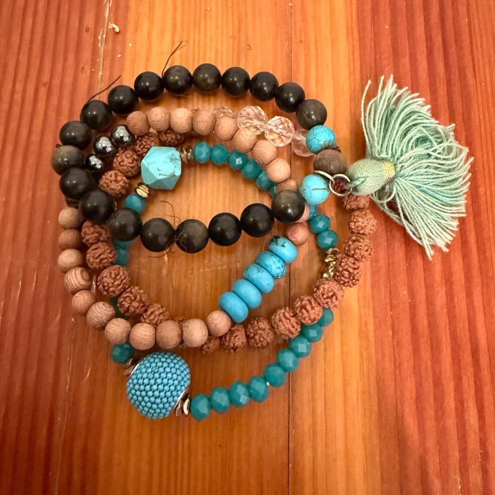 Bohemian Beaded Bracelet Set - Turquoise and Brown